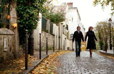 Couple in Paris at Montmartre clipart