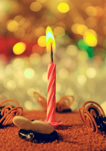 One candle on the cake. — Stock Photo, Image