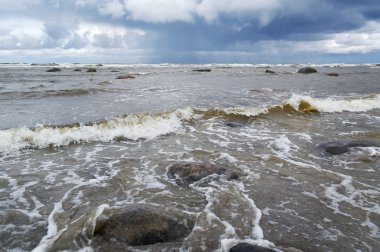 Fırtına deniz ve taşlar.