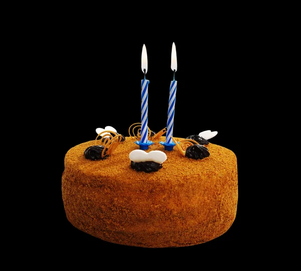 Cake met twee kaarsen. — Stockfoto