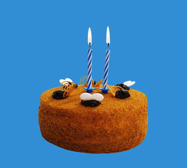 Cake met twee kaarsen. — Stockfoto