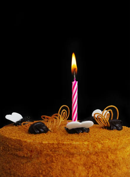Torte with one candle. — Stock Photo, Image