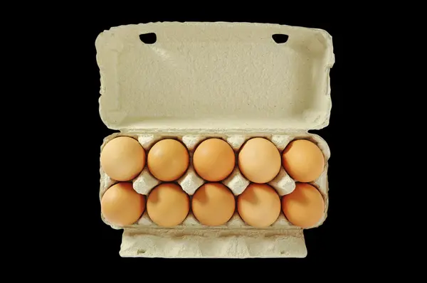 グレーのボックスに 10 個の卵. — ストック写真