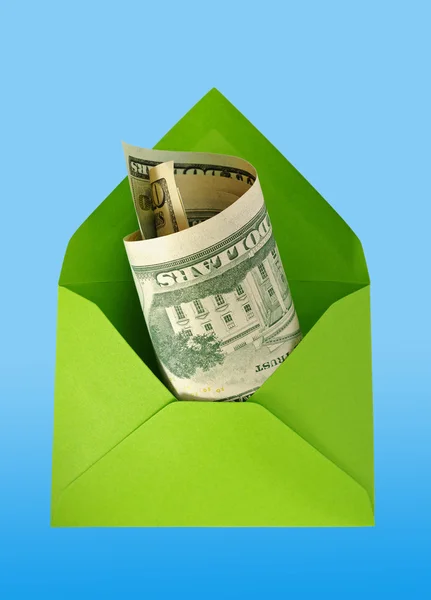 Green envelope with dollars. — Stock Photo, Image