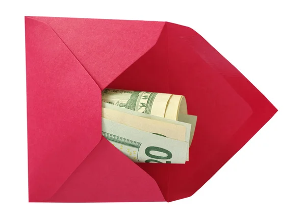 Dolarów w czerwony koperta. — Zdjęcie stockowe
