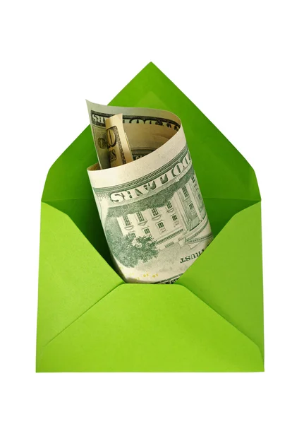 Green envelope with dollars. — Stock Photo, Image