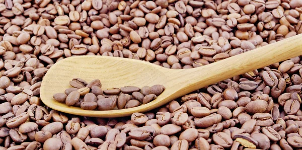 Coffee beans and a spoon. — Stock Photo, Image