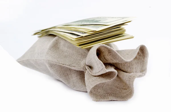 Dollars on the bag. — Stock Photo, Image