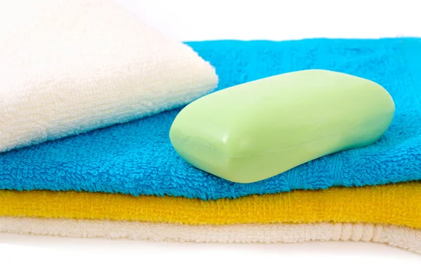 Seife auf den Handtüchern. — Stockfoto
