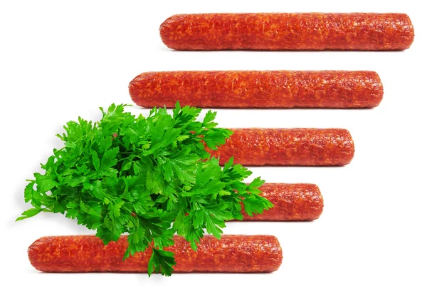 Sausages and parsley. — Stock Photo, Image
