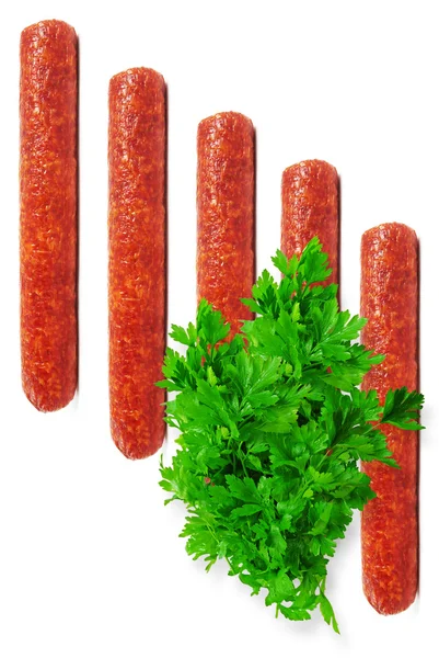 Sausages and parsley. — Stock Photo, Image