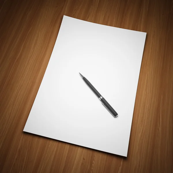 Blank sheet of paper with pen — Stock Photo, Image