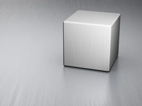 Cube métallique sur plaque d'acier — Photo