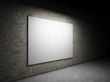 Blank billboard on a brick wall at night clipart