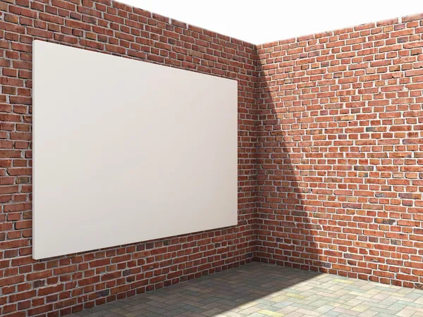 Outdoor em branco na parede de tijolo — Fotografia de Stock