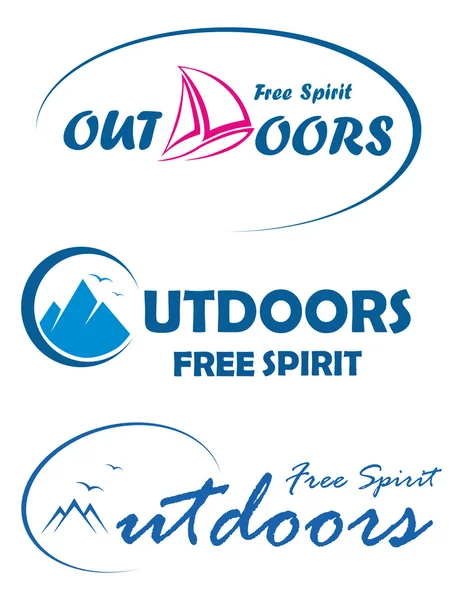 stock vector Three vector travel logos - free spirit outdoors