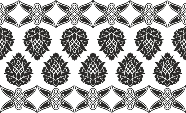 Sömlös damast eller viktorianska blommor svartvita vektor textu — Stock vektor