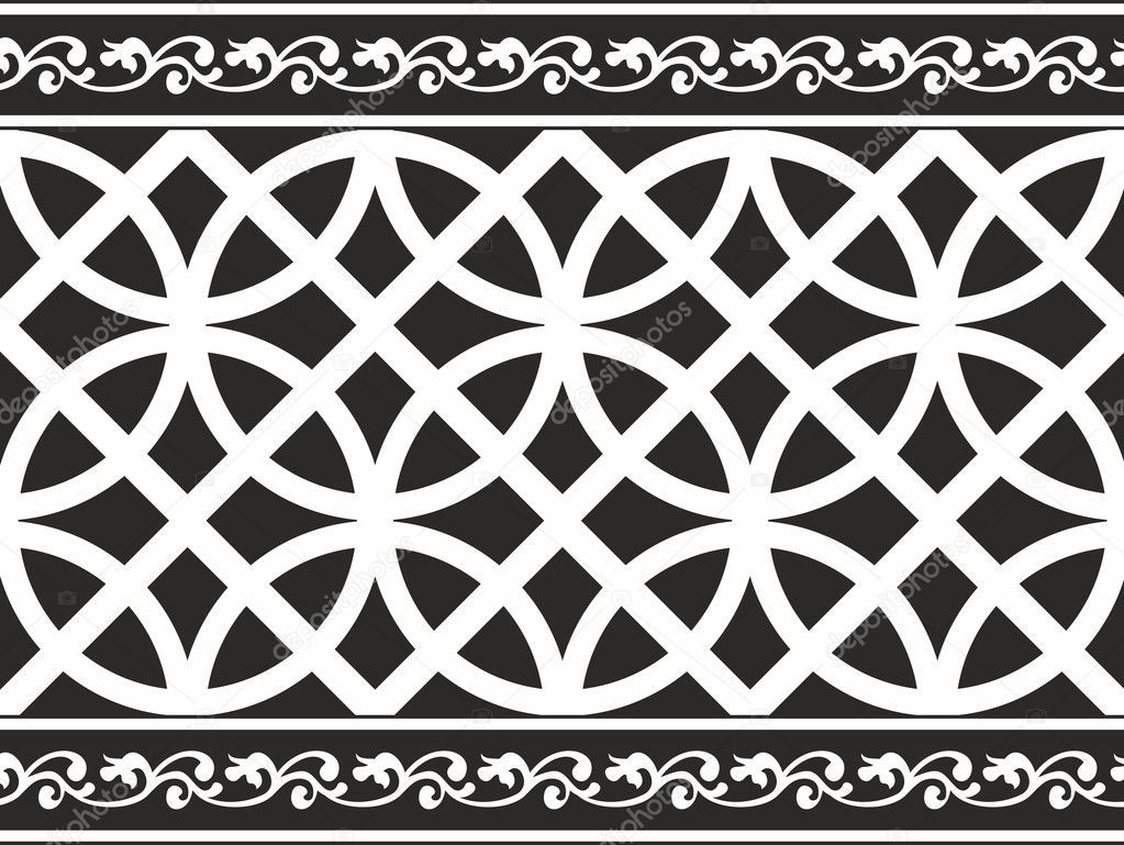 Seamless black-and-white gothic floral vector texture (border)