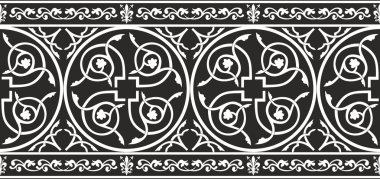 Seamless black-and-white gothic floral vector border clipart