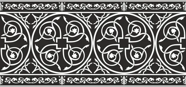Seamless black-and-white gothic floral vector border — Stock Vector