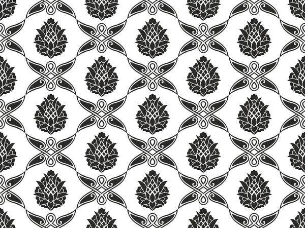 Dikişsiz damask floral siyah beyaz vektör doku — Stok Vektör
