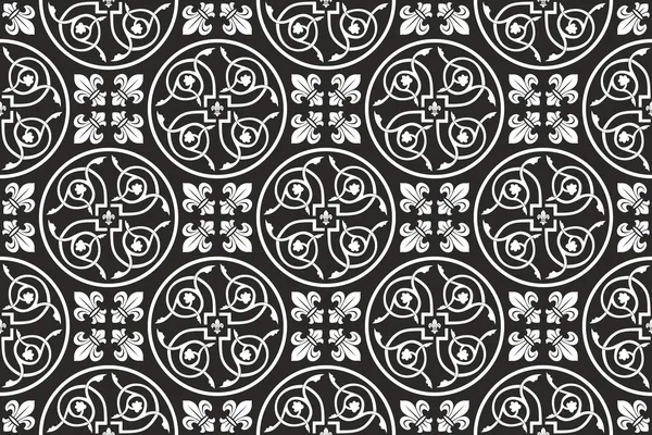 Черно-белый безморский готический цветочный узор с флер-де-лис — стоковый вектор