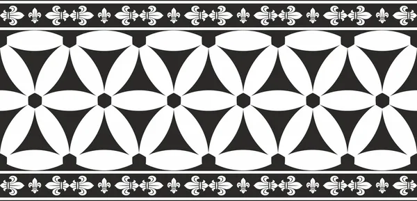 シームレスな白黒ゴシック幾何学的な花のベクトルの境界線 — ストックベクタ