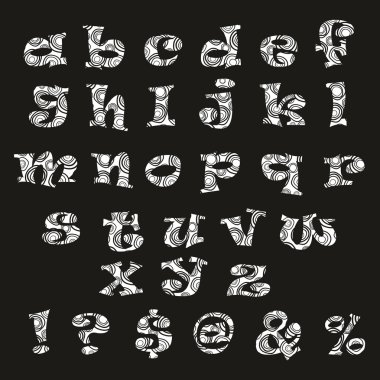 handdrawn siyah beyaz vektör alfabesi
