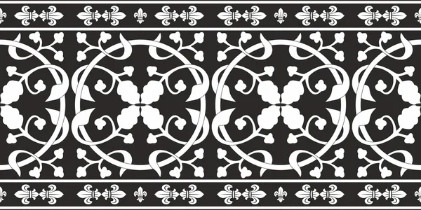 Seamless black-and-white gothic floral vector pattern — Stock Vector