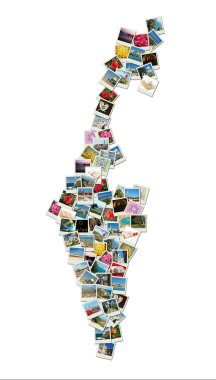 Map of Israel,collage made of travel photos with famous landmark clipart