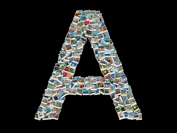 Shape of letter "A" made of travel photos — Stock Photo, Image