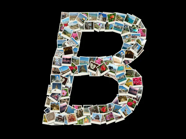 旅行の写真のコラージュのような"b"手紙の形 — ストック写真