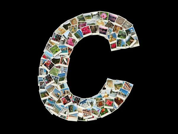 Форма буквы "С" выполнена в виде коллажа из дорожных фотографий — стоковое фото