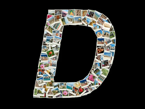 Форма буквы "D", сделанная как коллаж из дорожных фотографий — стоковое фото