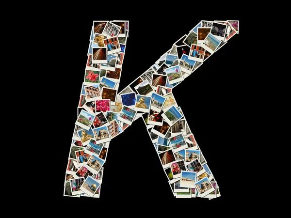 Форма буквы "К" выполнена в виде коллажа из дорожных фотографий — стоковое фото