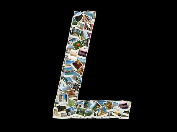 Shape of "L" letter made like collage of travel photos — Stock Photo, Image