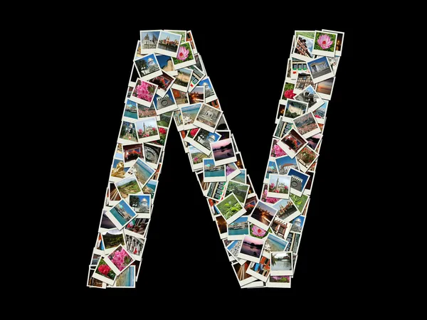 Shape of "N" letter made like collage of travel photos — Stock Photo, Image