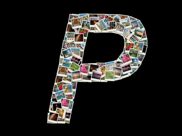 Shape of "P" llitera made like collage of travel photos — Stock Photo, Image