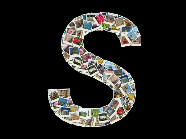 Shape of "S" letter made like collage of travel photos — Stock Photo, Image