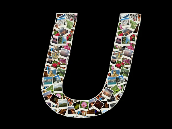Форма буквы "А", выполненная в виде коллажа туристических фотографий — стоковое фото