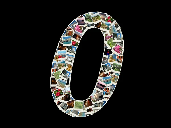 Shape of "0" figure made like collage of travel photos — Stock Photo, Image