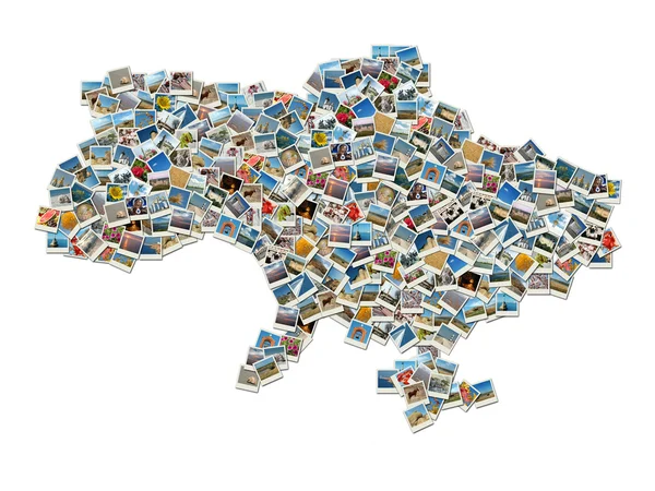 Map of Ukraine- collage made of travel photos with ukrainian lan — Stock Photo, Image