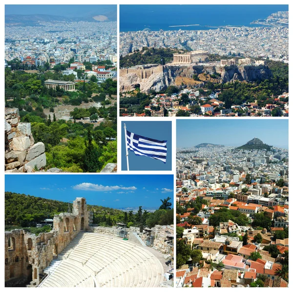 Collage van bezienswaardigheden in Athene, Griekenland — Stockfoto