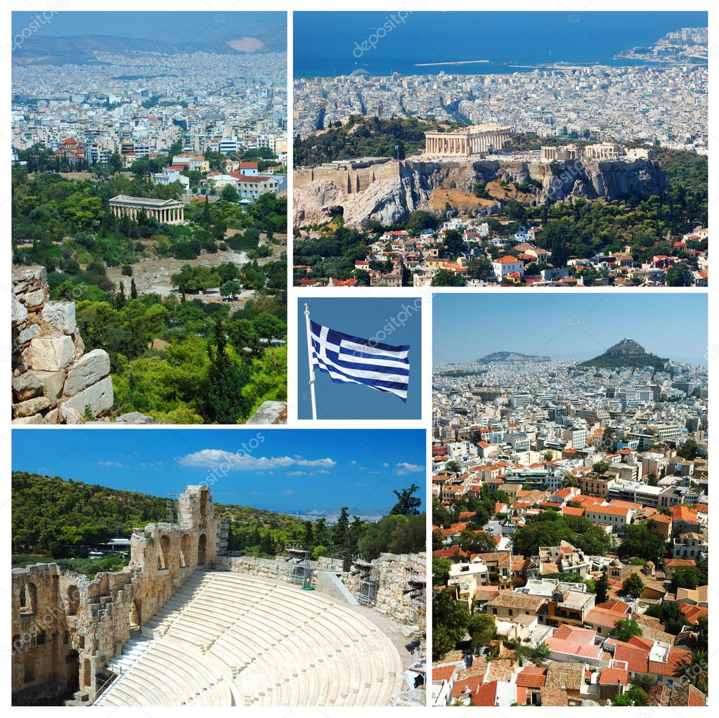 Collage of Athens landmarks , Greece