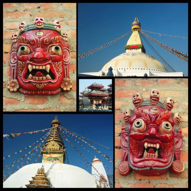 Collage of Kathmandu landmarks , Nepal clipart