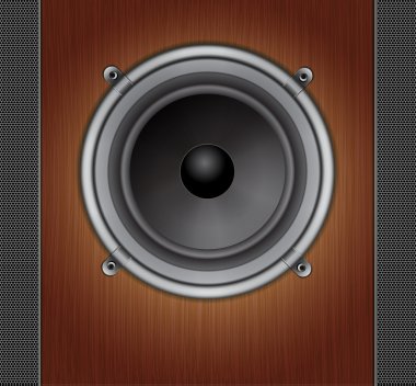 Loud Speaker on a wood background clipart