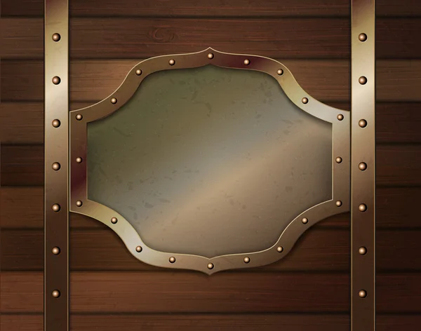 Dřevěné pozadí s kovovou deskou — Stockový vektor