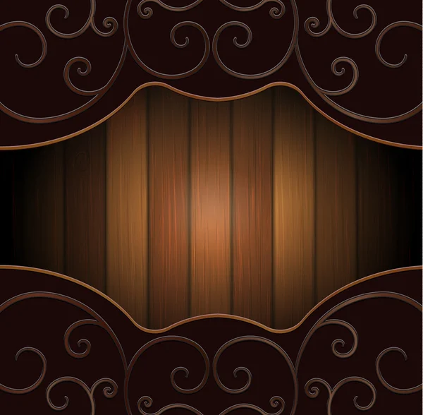 Dřevěné pozadí se železnými kovanými prvky — Stockový vektor
