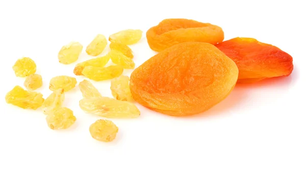Raisins and dried apricots on a white background — Stock Photo, Image