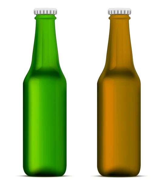Kahverengi ve yeşil bira şişeleri — Stok Vektör